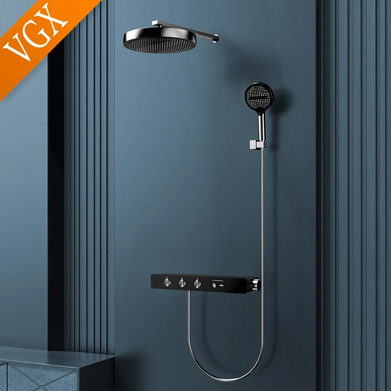 VGX Set sistema doccia termostatico Set doccia da bagno a scomparsa di lusso Set soffione doccia a pioggia in ottone Set rubinetto doccia dorato