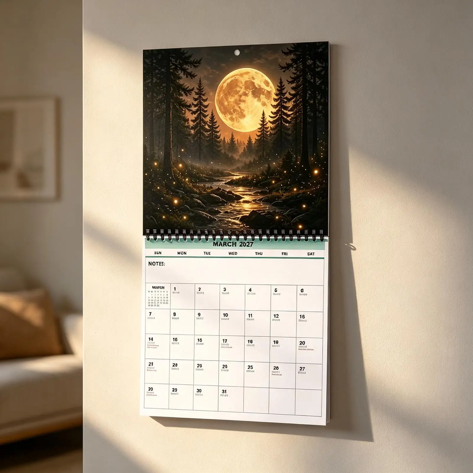 Hanging Calendar 2027 Wall Calendar 12 Month Moon Phases Monthly Organizer 2027 Wall Calendar Planner for Home Office School