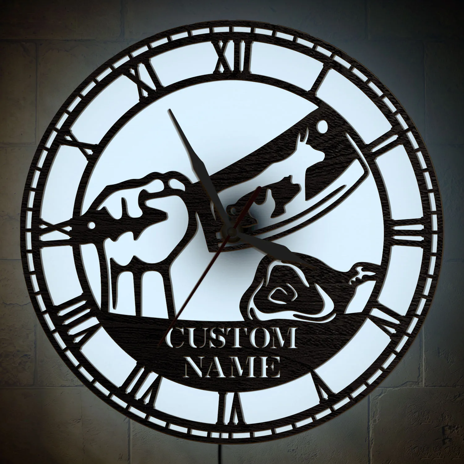 Butcher Cleaver Custom Name LED Wall Clock Color Changing Light Wooden Wall Clock Personalized Meat Shop Kitchen Man Cave Decor