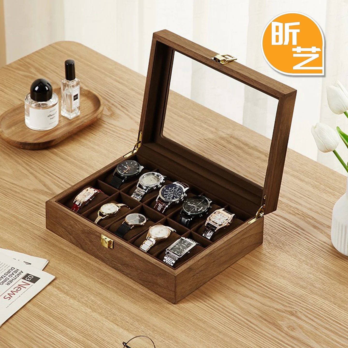 boite-de-rangement-haut-de-gamme-en-bois-pour-10-montres-presentoir-a-usage-domestique-design-grain-de-noyer-organisateur-d'accessoires-de-bijouterie