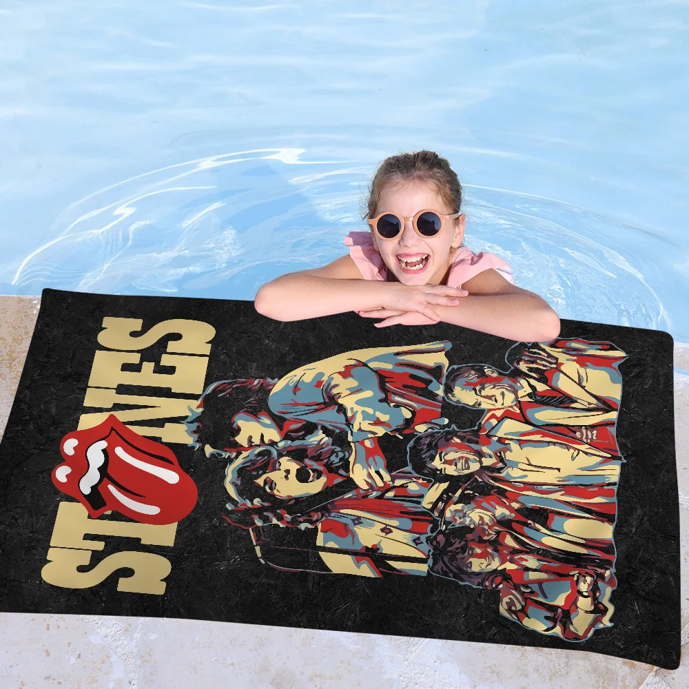 R-Rolling Stones Band Print Microfiber Beach Towel Absorbent Quick Dry Soft Yoga Swimming Resort Mountain Climbing Towel