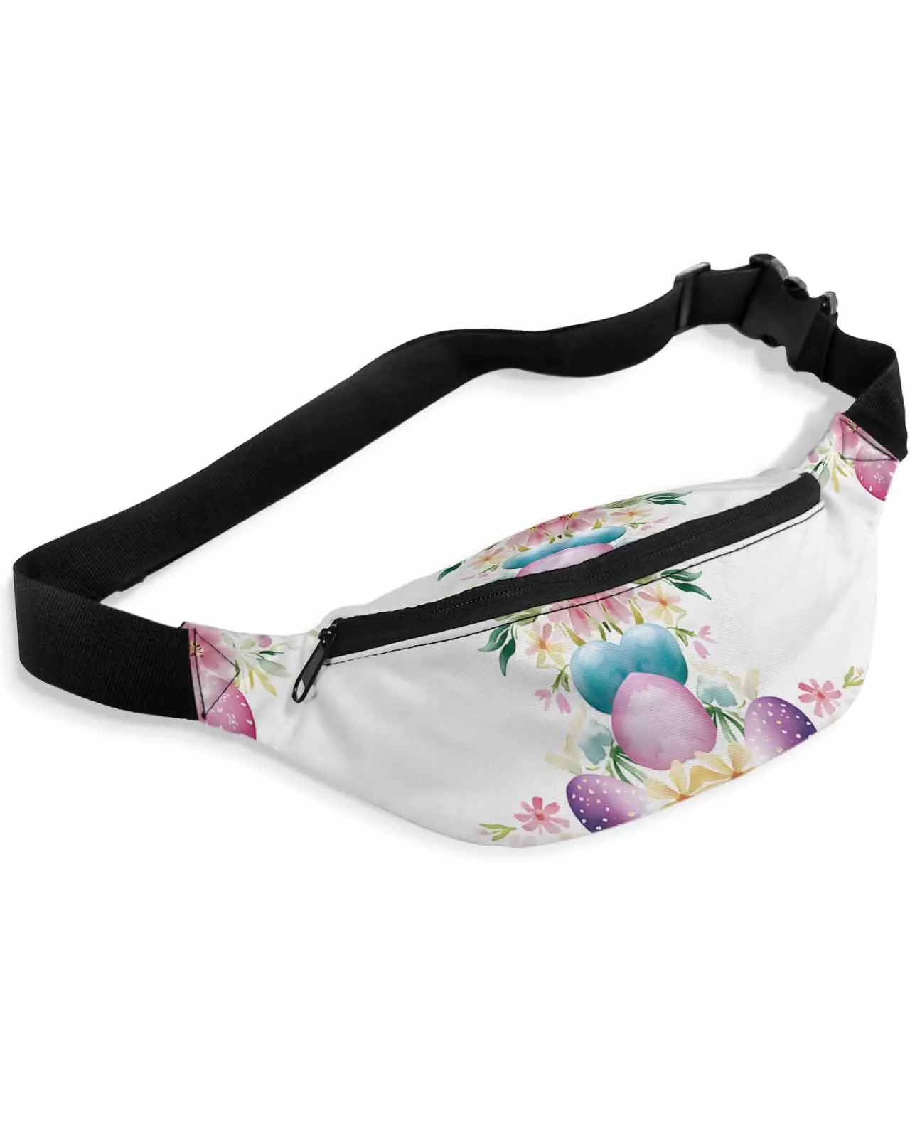 

Blue Purple Easter Eggs Floral Waist Bag Women Men Belt Bags Large Capacity Waist Pack Unisex Crossbody Chest Bag