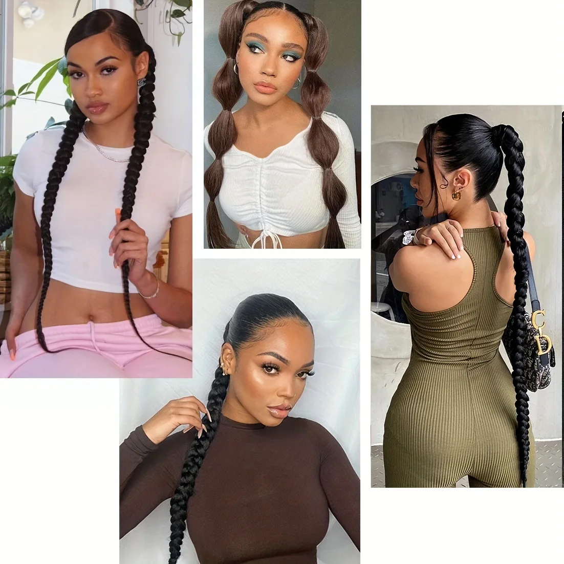 Braid DIY Ponytail Extensions Synthetic With Hair Tie Wrap Around Hair Braid Extensions Tail Rubber Band Hair Ring 28 Inch Ombre