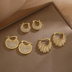 Light Luxury Cubic Zirconia Shell Shaped Earrings For Womon,Vintage OL Hoop Earrings Party Dating Wedding Female Jewelry