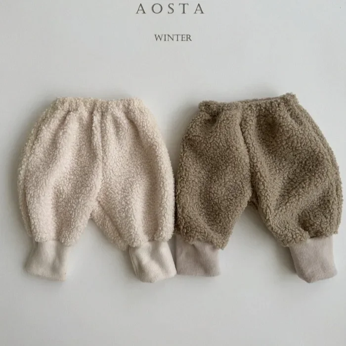 Baby Clothing Winter Warm Pants Autumn and Winter Korean Style Baby Thick Plush Warm Solid Color Casual Fashionable Kids Pants