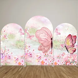 Butterfly Kisses Party Decorations Arch Backdrop Cover Pink Butterfly Arched Stand Cover for Fairy Princess Girl Birthday Decor