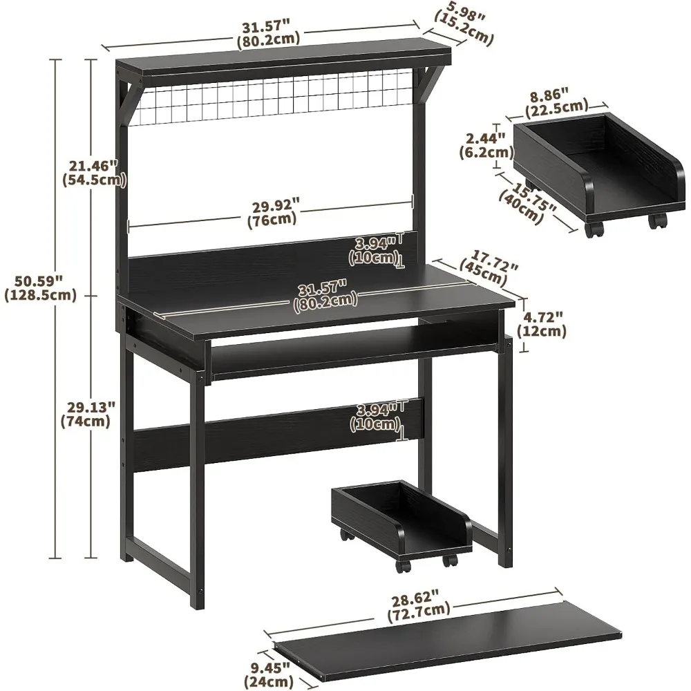 Space-Saving Home Office Computer Desk with Hutch, Writing Desk for Study and Workstation, PC Table for Efficient Office Setup