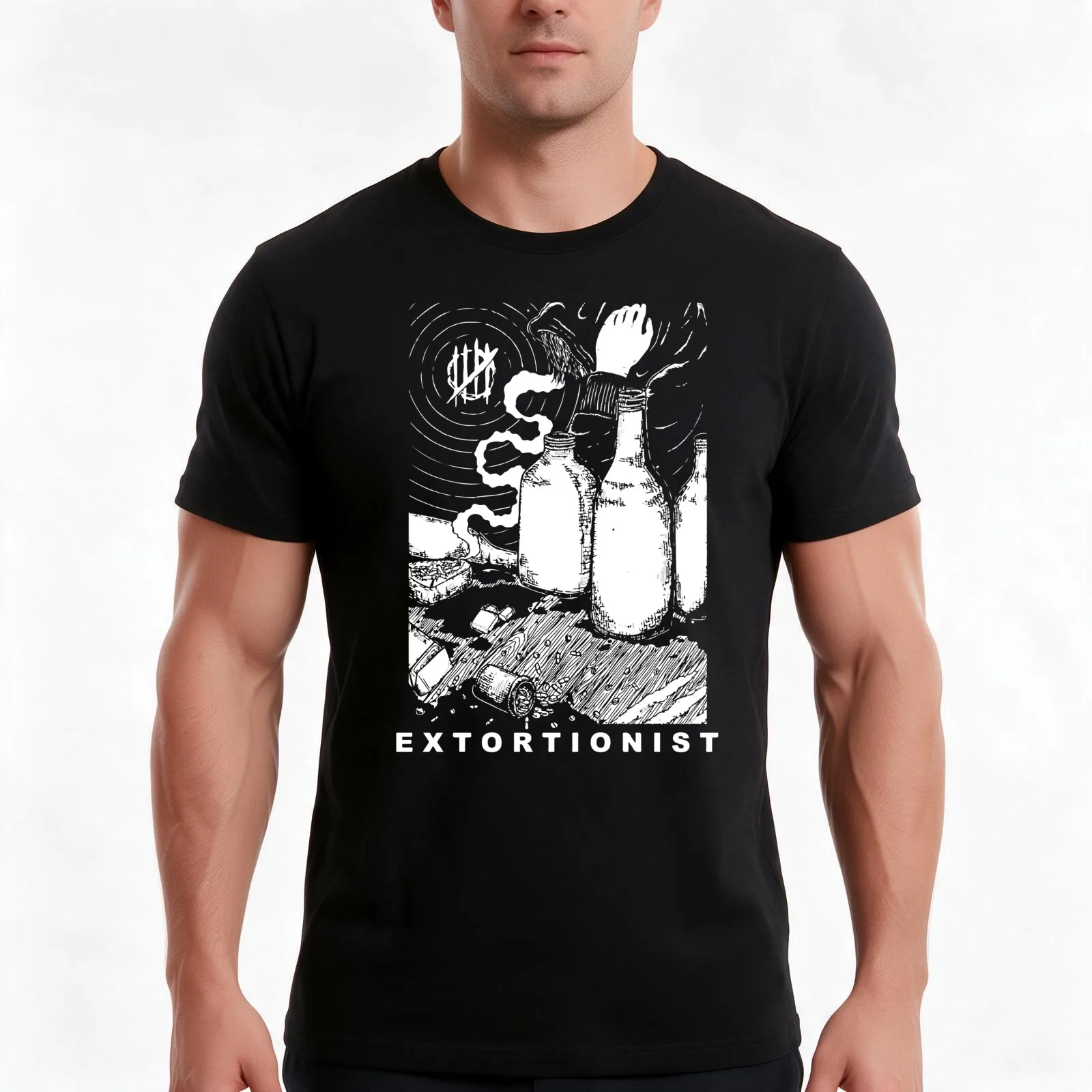 Extortionist Band T-Shirt, Summer Casual Cotton Tee, Oversized Streetwear Tops, Vintage Graphic Print, Loose Fit Short Sleeve