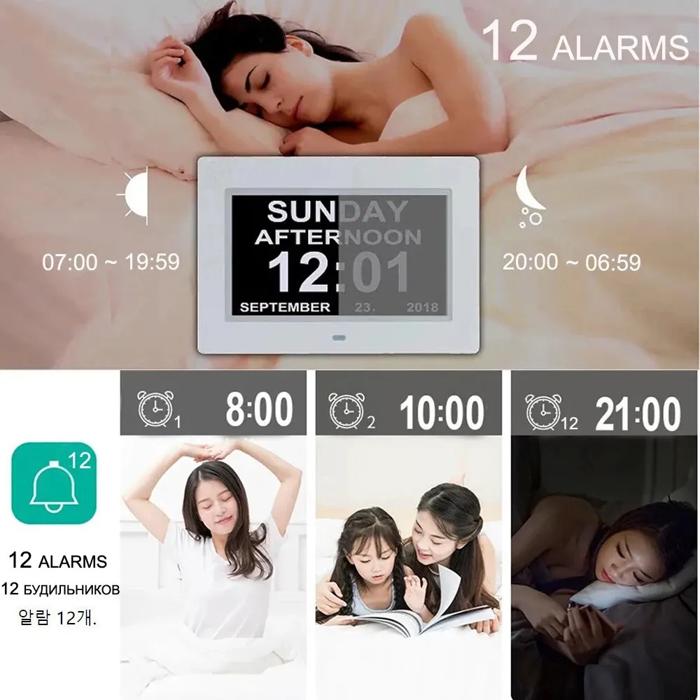 12 Alarms LED Calendar Clock with Multi-languages to Display. Reminding Work and Plans. A Medicine Time Reminder for the Elders.