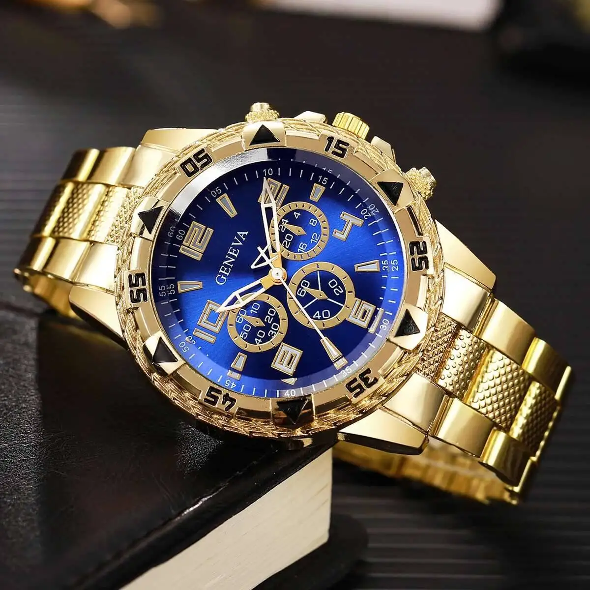 Men's Blue Light Glass Multi-Function Quartz Watch, Stainless Steel