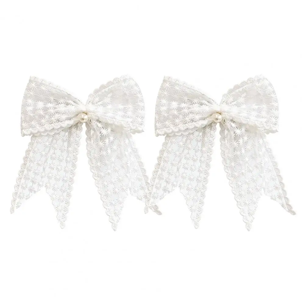 Lace Curtain Ties Strong Curtain Fasteners 2pcs Lace Bowknot Curtain Tiebacks with Pearls Decorative Bow Holdbacks for Home