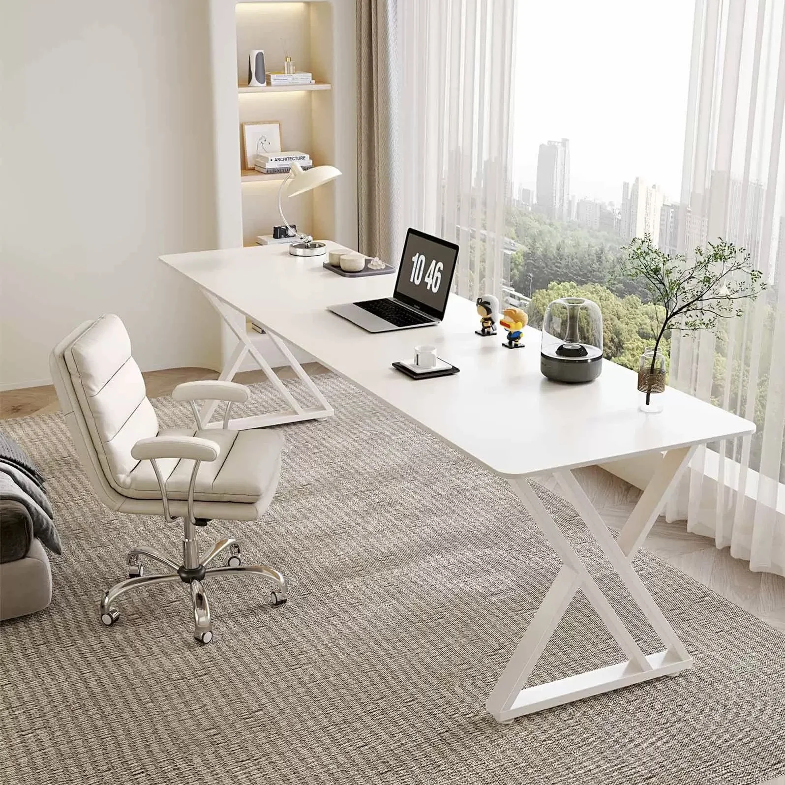 Modern simple cream style pure white rock slab office computer bedroom desk light luxury household small apartment desk