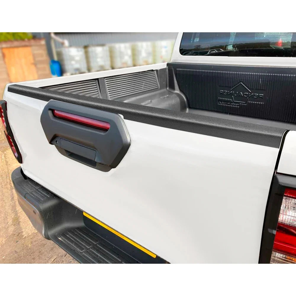 a través de la cubierta de la puerta trasera, protector de riel embellecedor para Toyota hilux revo 2015-2023, tira protectora trasera de coche