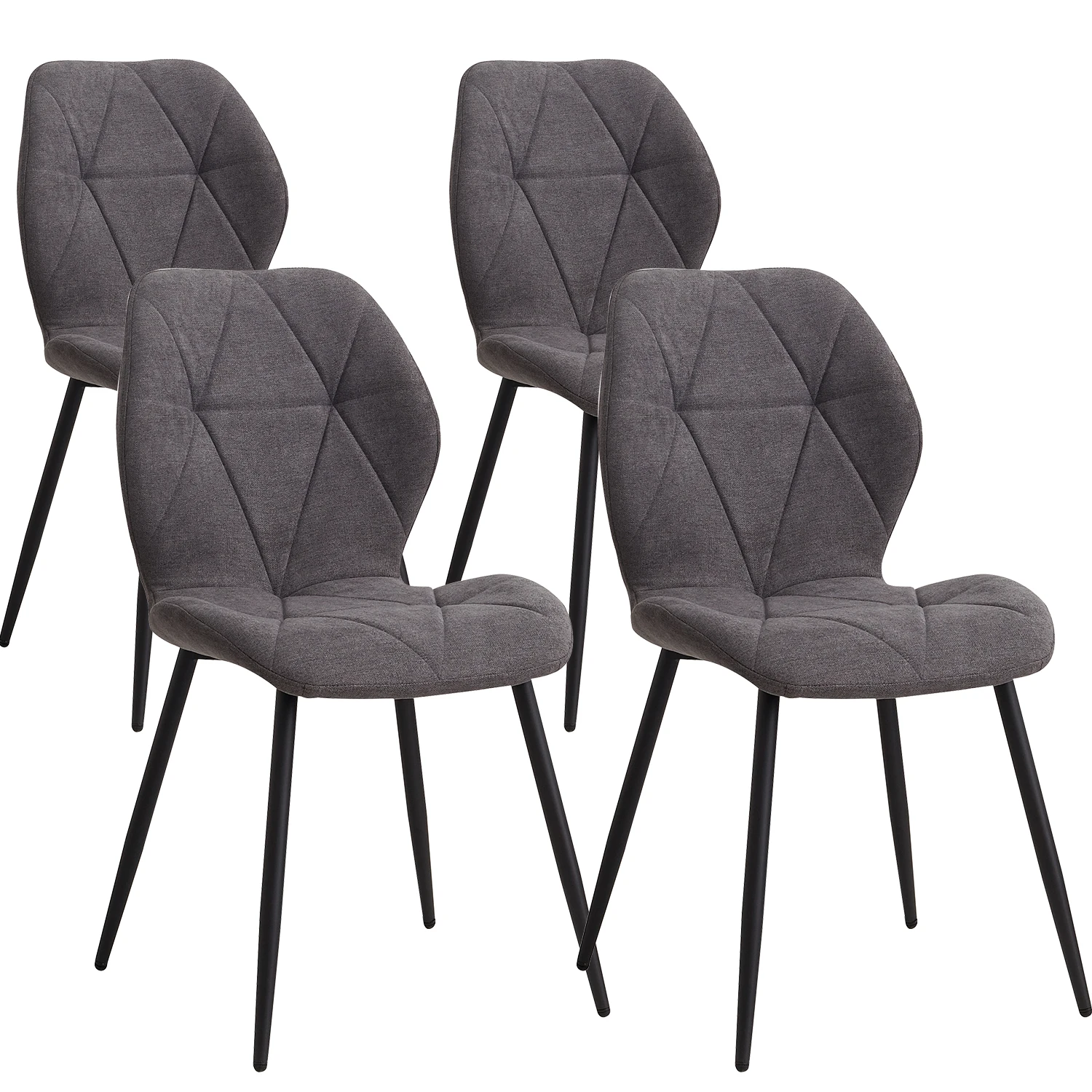 GrandCA HOME Set van 2/4/6 moderne eetkamerstoelen, gestoffeerd, gewatteerd linnen, minimalistische bureaustoelen voor keuken, eetkamer