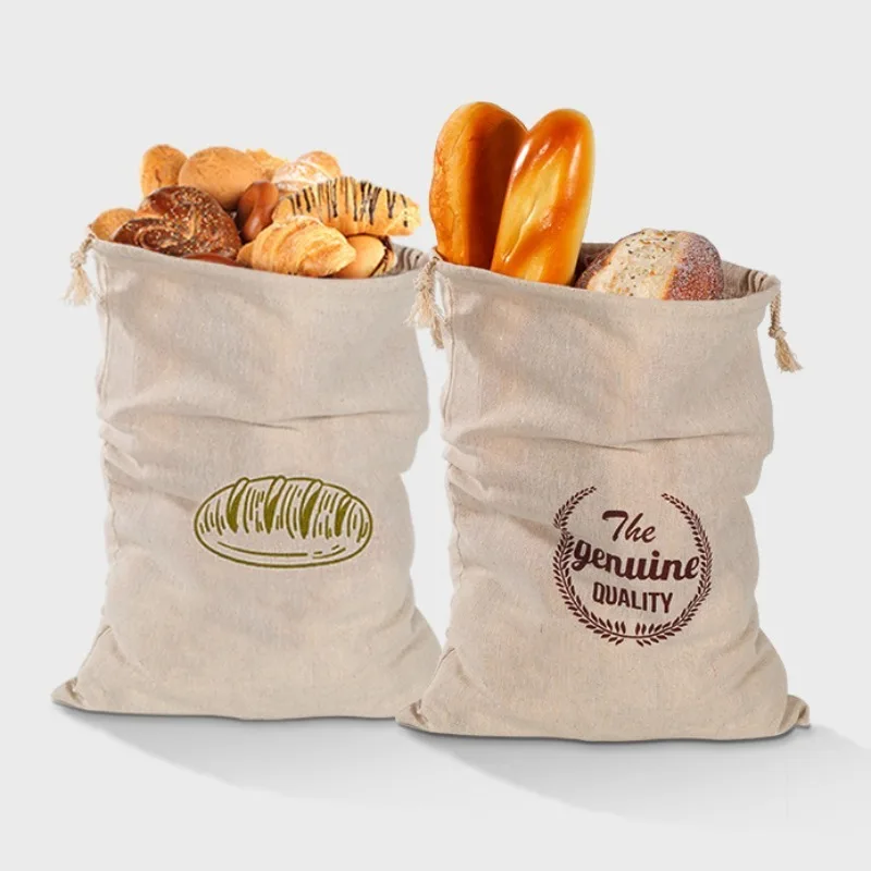 Leinen-Brotbeutel Wiederverwendbare Aufbewahrungstasche mit Kordelzug für Hausgemachtes Handwerkshandwerk, Brot und Baguette, Atmungsaktiver Umweltfreundlicher Lebensmittelbehälter – Detail 2