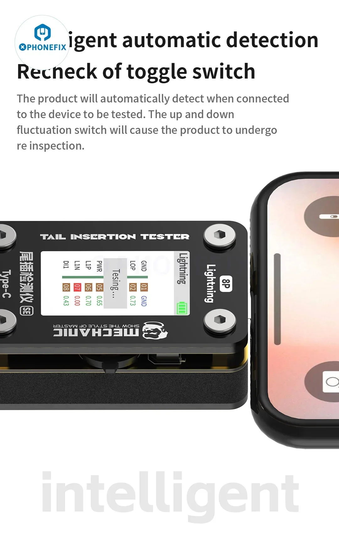 Mechanic T-824SE Intelligent Digital Display Current Power Check MobilePhone Tail Insertion Detector Non-Removal Repair Tool