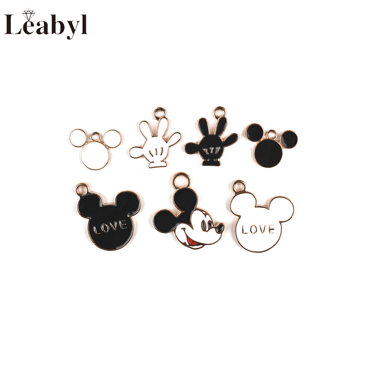 

10PCS Cute Black White Enamel Disney Mickey Mouse Head Love Letter Encourages Palms Pendant Charm fit Bracelet Keychain Earring