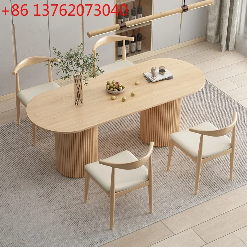 Nordic solid wood dining table oval log color creative multi-person dining table island dining table and chairs