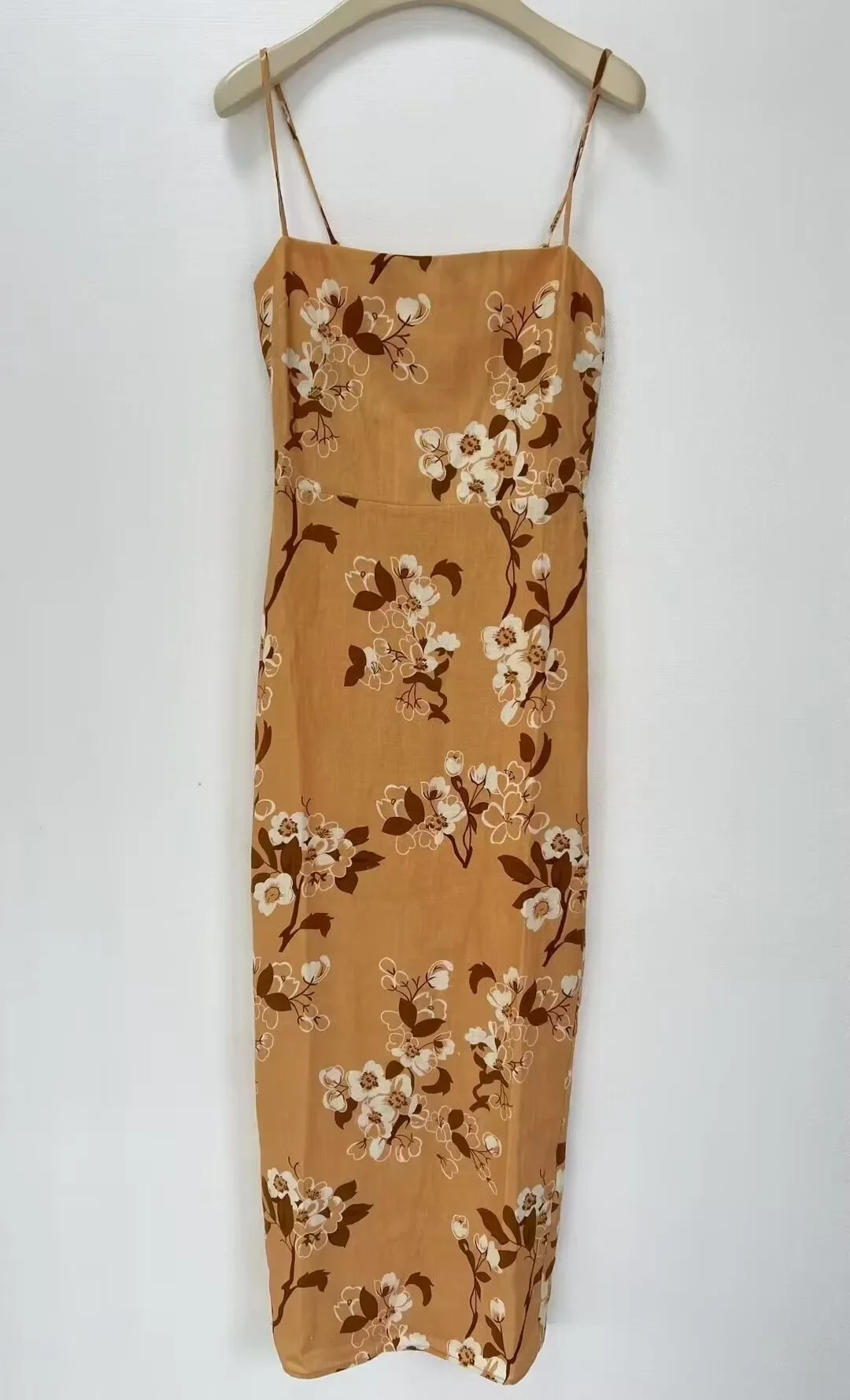 

Flower Print Women Retro Sling Robe Strapless High Waist Holiday Slim 100% Linen Maxi Dress