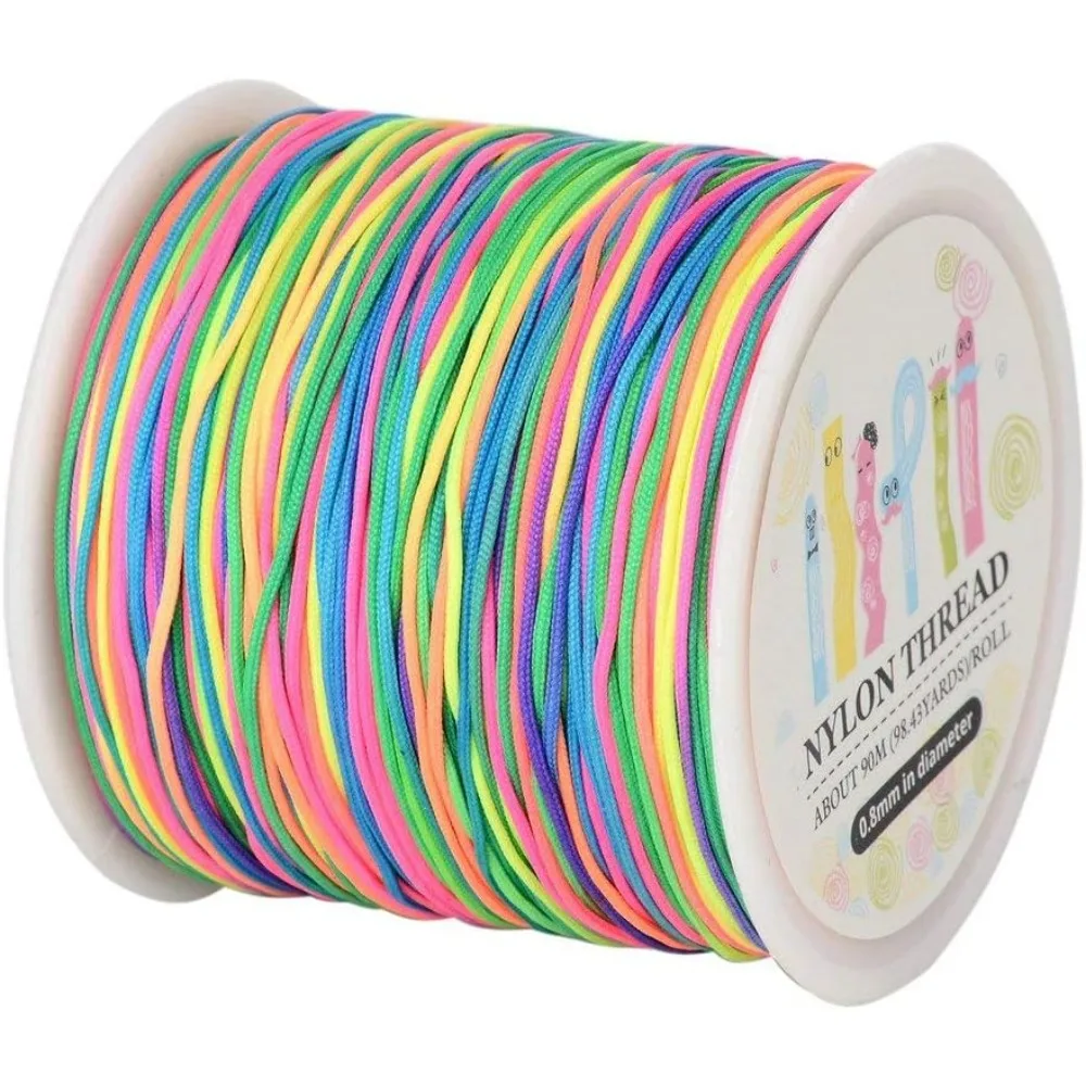 ประมาณ 98 หลา Rainbow Braided NYLON CRAFT ด้าย 0.8 มม.ซาติน Trim สายจีน Knotting ประดับด้วยลูกปัดสําหรับ DIY ทําชุด