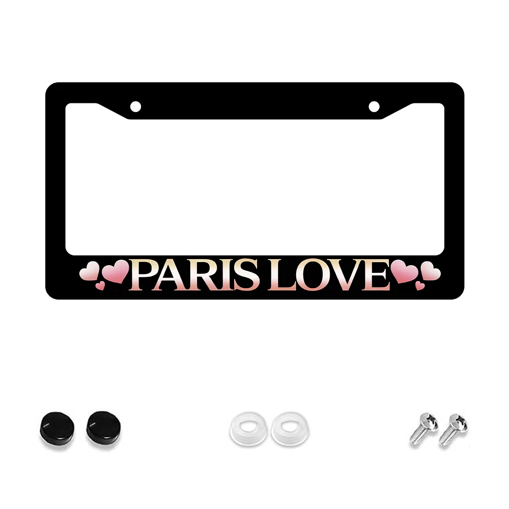 

1 шт. черная алюминиевая рамка номерного знака с 2 отверстиями и рисунком сердца «PARIS LOVE», 6x12 дюймов, включает комплект винтов, развлечение и необычное