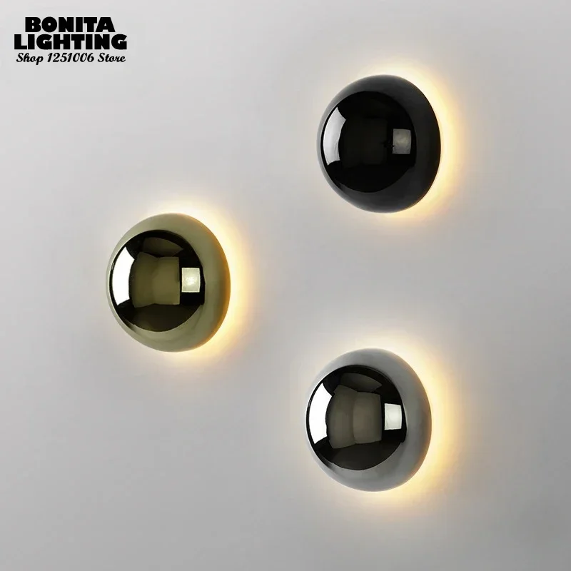 

Nordic Modern Wall Sconces Lamp Bedroom Corridor Porch Decor LED Night Light Fixture Polished Metal Round Ball Wall Light