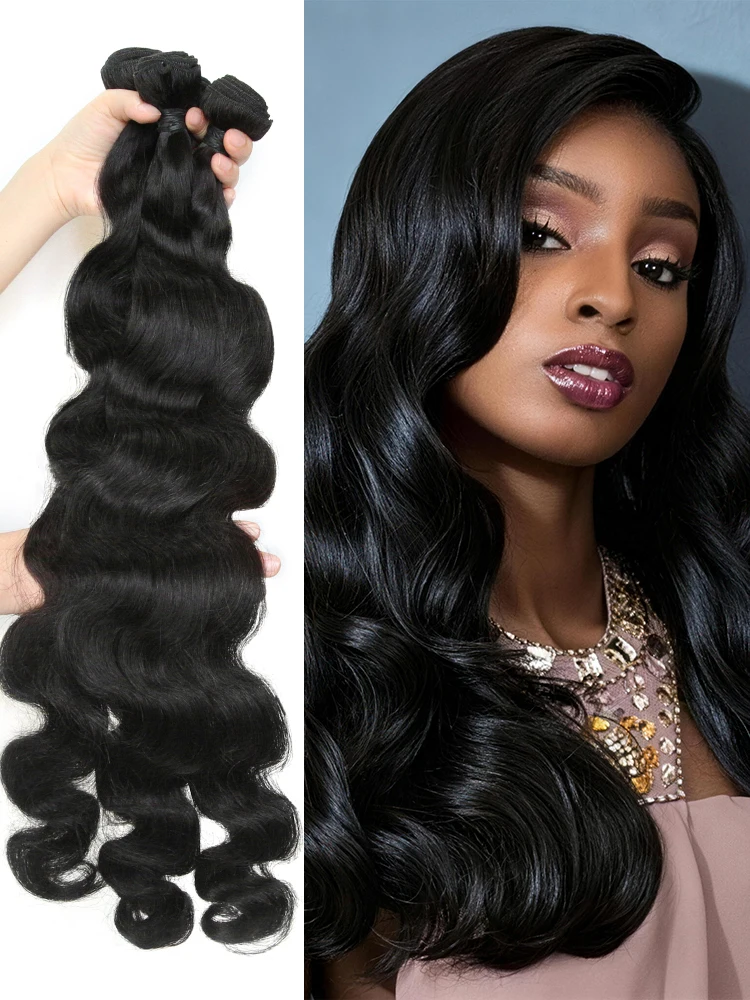 Brasilianisches Haar, Body Wave Bundles, 3-4 Stück, 100% unbehandeltes Echthaar, doppelt gezogen, Remy, natürliche Farbe, kein Verknoten, kein Haarausfall, für schwarze Frauen