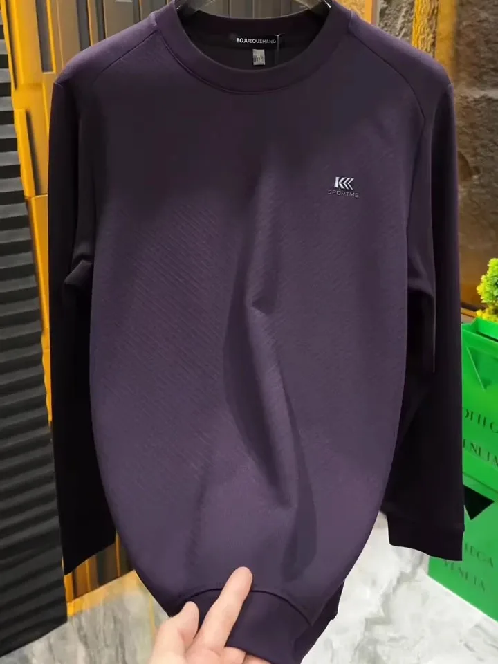 

Spring Autumn Men's New round Ne T-irt Hoodie Faion Versatile High Quali Cool Busin Stand Fit Long Sve Antib...