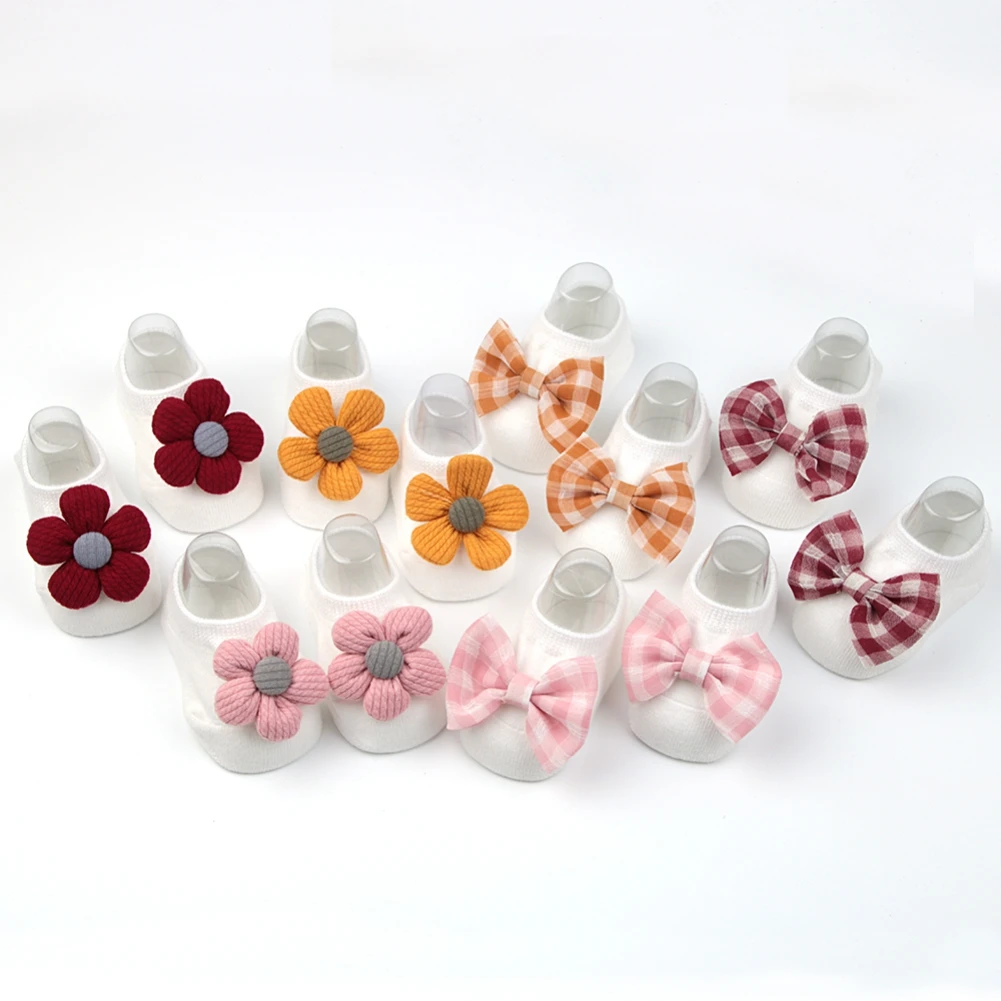 

Cute Bow Fashion Baby Socks for Boy Girl Autumn Spring Soft Cotton Lovely Flower Anti Slip Soled Newborn Toddler Socks