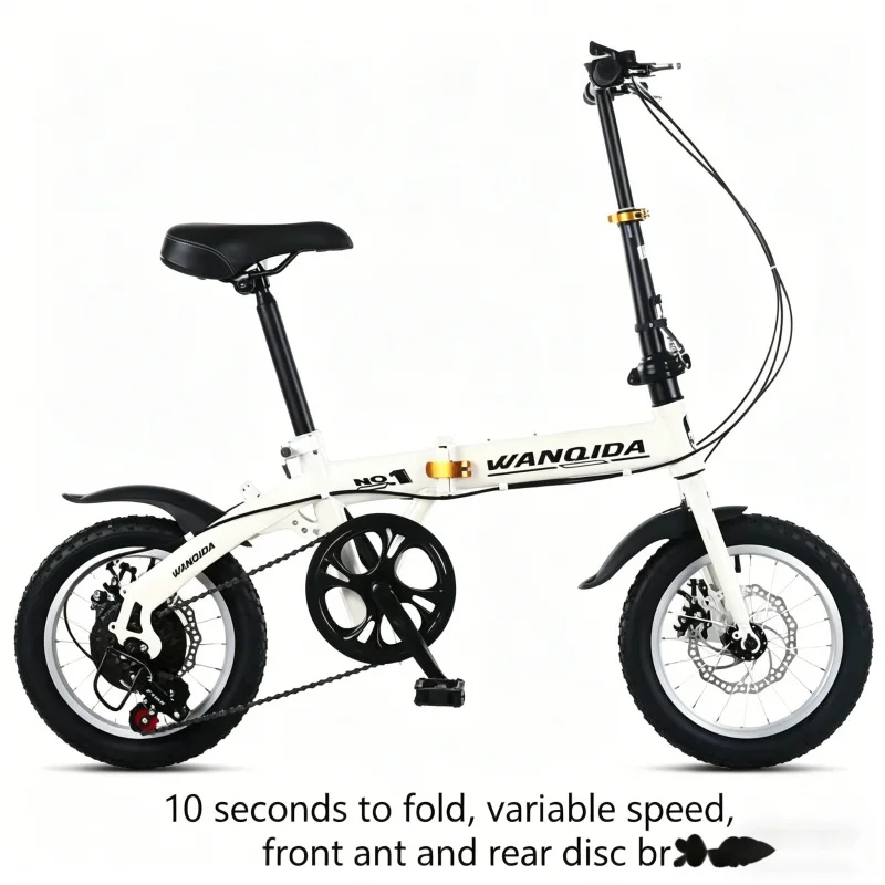 New 12 14 Inch Mini Folding Bike 7 Speed Disc Brake White Portable Ultra Light Commuter Bicycle for Adult Men Women Students Urb - view 4
