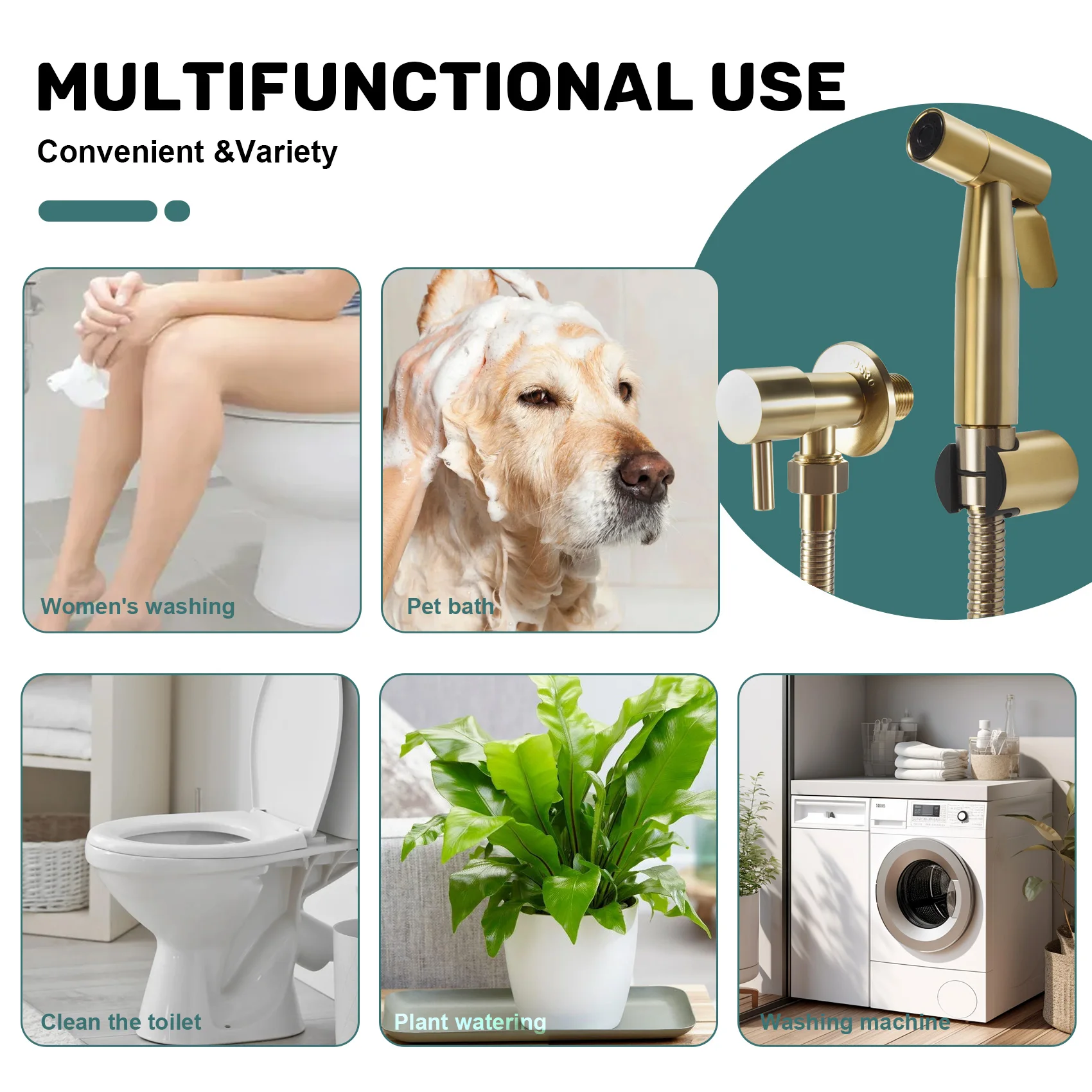 A19F-Bathroom Toilet Bidet Tap Kit Brushed Gold Wall Mounted Bidet Sprayer Shower With Shut-Off Valve