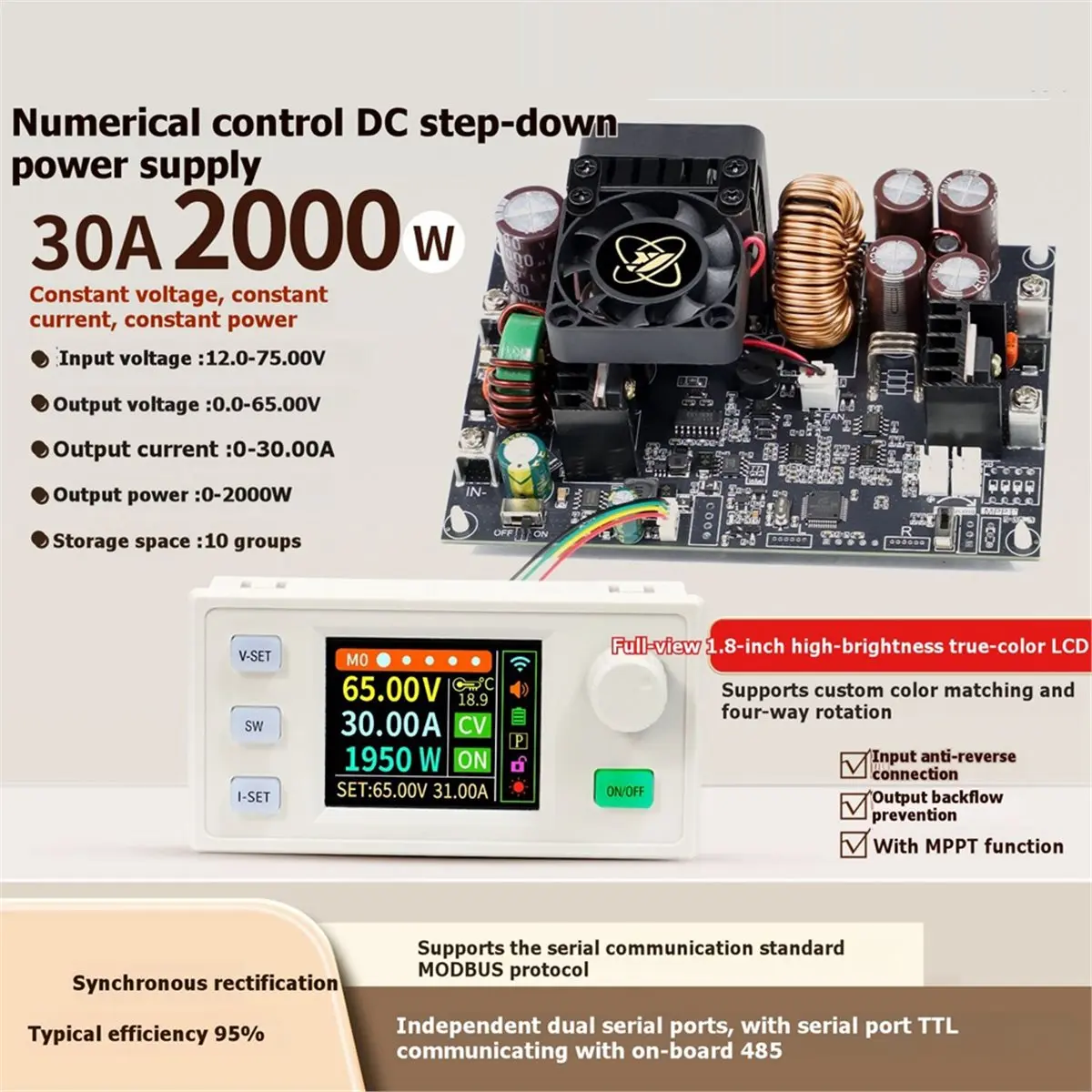 (ABGQ) XY-6530S CNC DC Adjustable Regulated Power Supply Constant Voltage and Constant Current Module 65V/30A/2000W