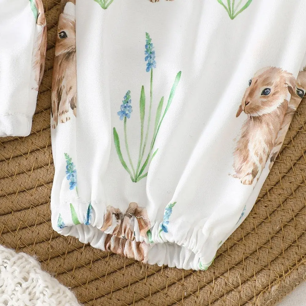 3Pcs/Set Fashion Summer Easter Infant Outfits Rabbit Letter Print Bunny Romper Set Cute Short Sleeve Bow Headband Set Easter