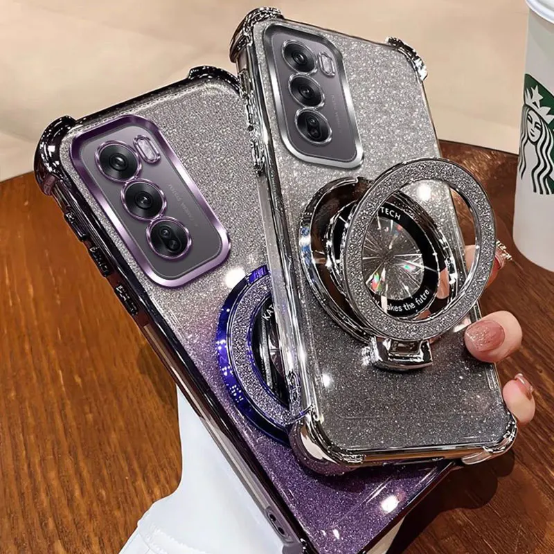 Magnetic Bracket Reno12 5G Case,Luxury Stand Holder Case For OPPO Reno 12 10 pro Reno12 F Shockproof Cover Reno12pro Women gift