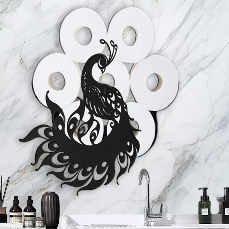 

1Pc Nordic Iron Art Creative Ornament Restaurant Metal Tissue Rack Peacock Wall Hanging Tissue Stand Decorative Crafts