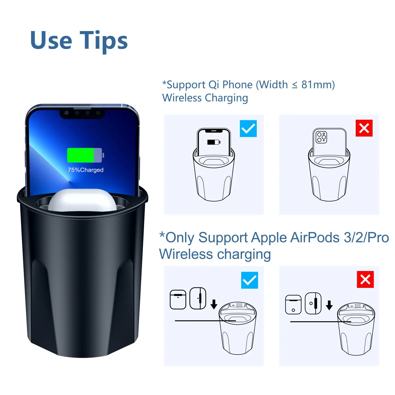 4in1 Wireless Charger Car Cup Wireless Charger For Iphone Apple Huawei Samsung car wireless charging