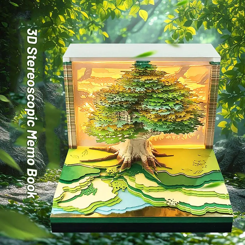 Calendar 2025 Desktop Decor 3D Notepad Sakura Treehouse 3D Memo Pad Block Note Offices Paper Notes Christmas Birthday Novel Gift