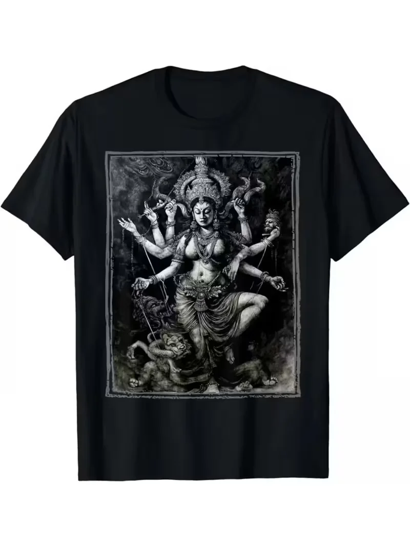 تي شيرت رجالي كالي الهندي الهندسي آلهة Durga خمر القطن المحملة المرأة الشارع الشهير Harajuku بلوزة قوطية فضفاضة غير رسمية الرعب الشرير #1