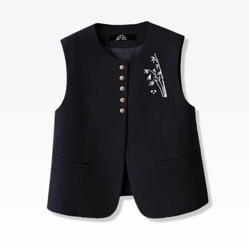

Women's Jackets Women's Vests Joker Suit Vest Women's Spring and Autumn Loose Temperament Vest Embroidery Outside Vest Coat Tide