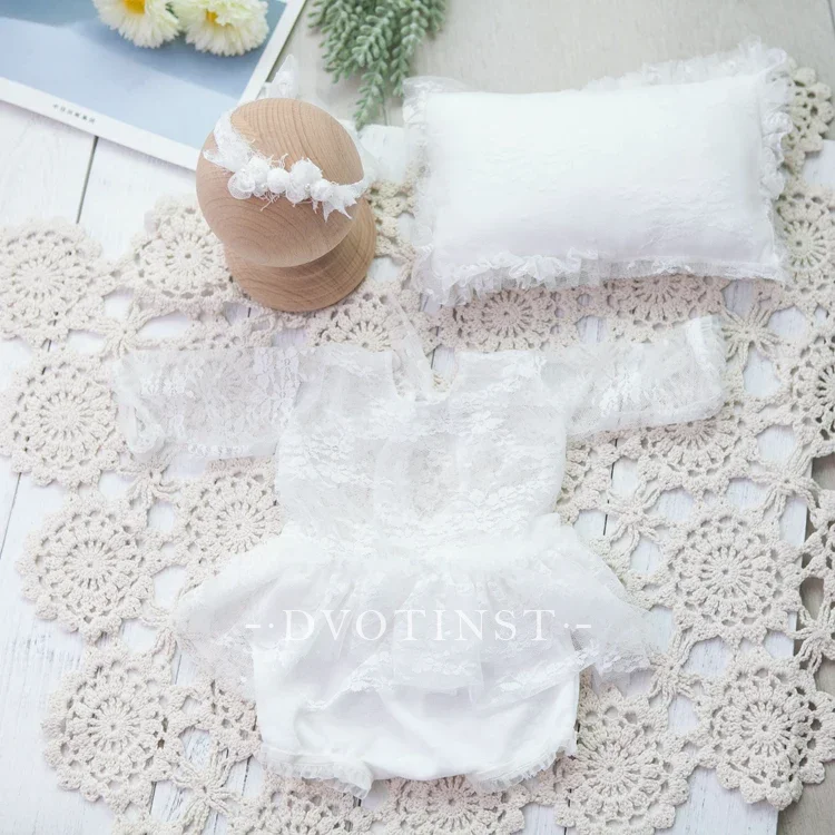 Newborn Photography Props for Baby Girl Lace Outfits Bodysuit Headband Pillow Clothes Fotografia Accessories Studio Photo Props - view 6