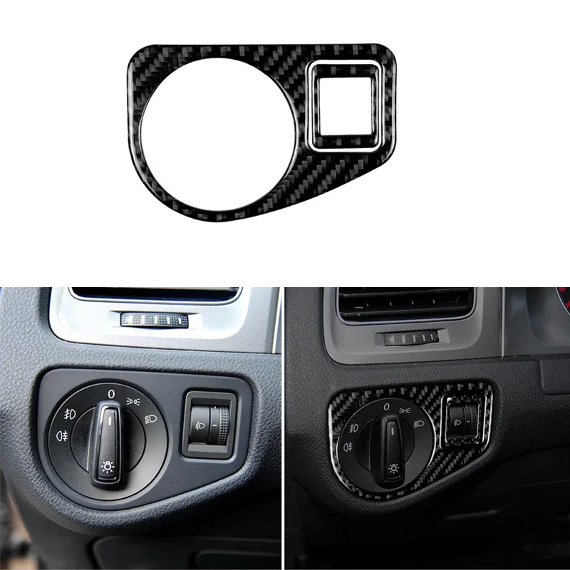 

1Set Self-adhesive Left Car Headlight Switch Frame Trim Stickers carbon fiber Car Decoration for Volkswagen Golf 7 2013-2017
