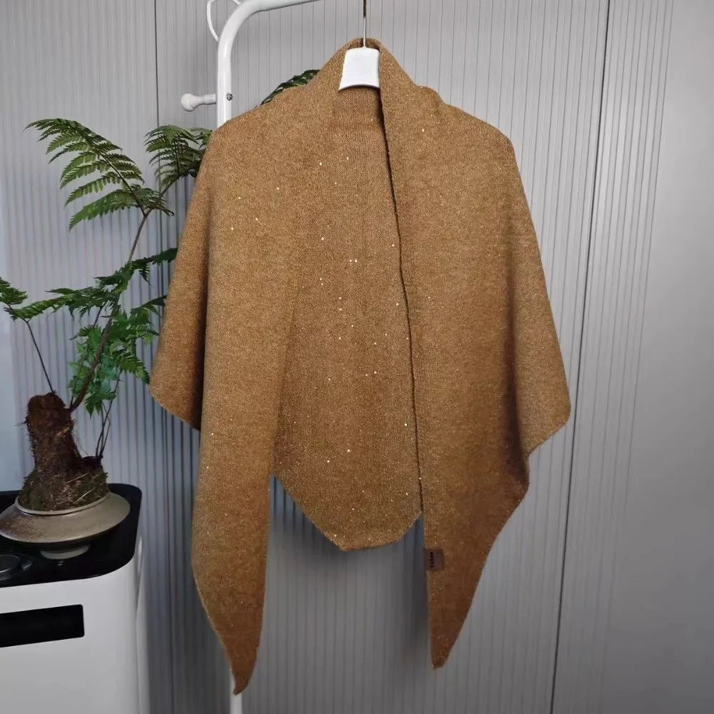 

Женская мода, зимняя теплая шерстяная шаль, элитный корейский вязаный шарф с защитой шеи, термоугольское пончо