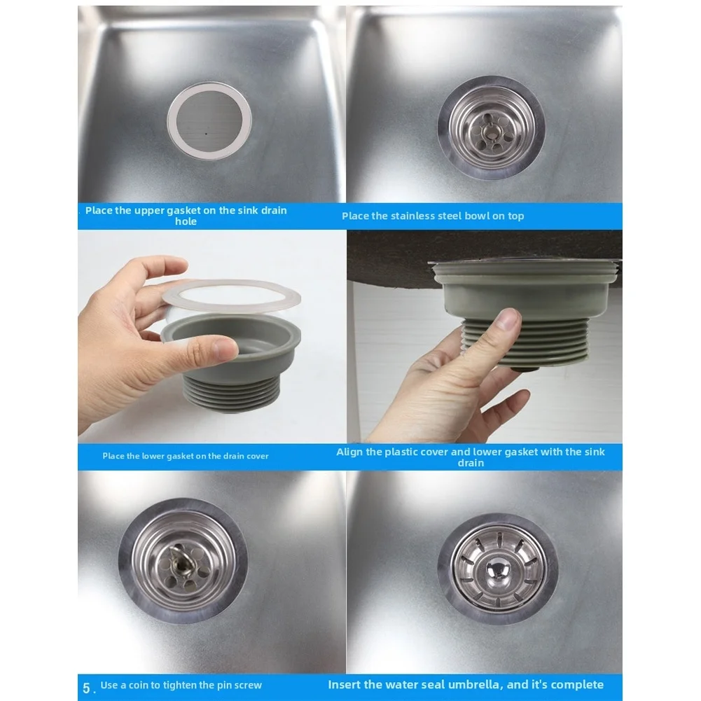 Stainless Steel Sink Drain Strainer 69mm with PP Outer Shell for Drain Openings Measuring For 54mm to 60mm in Standard Sinks