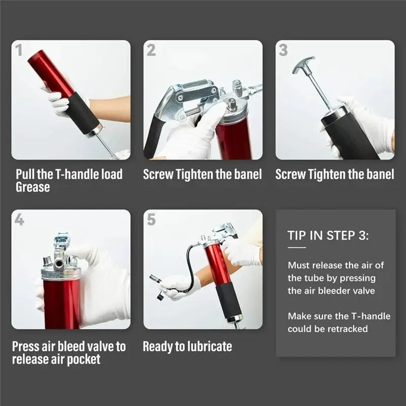 Mar.Manual Pistol Grip Grease Gun Set Aluminum Alloy Mini Grease Gun High-Pressure Pumping 7000PSI Grease Filling
