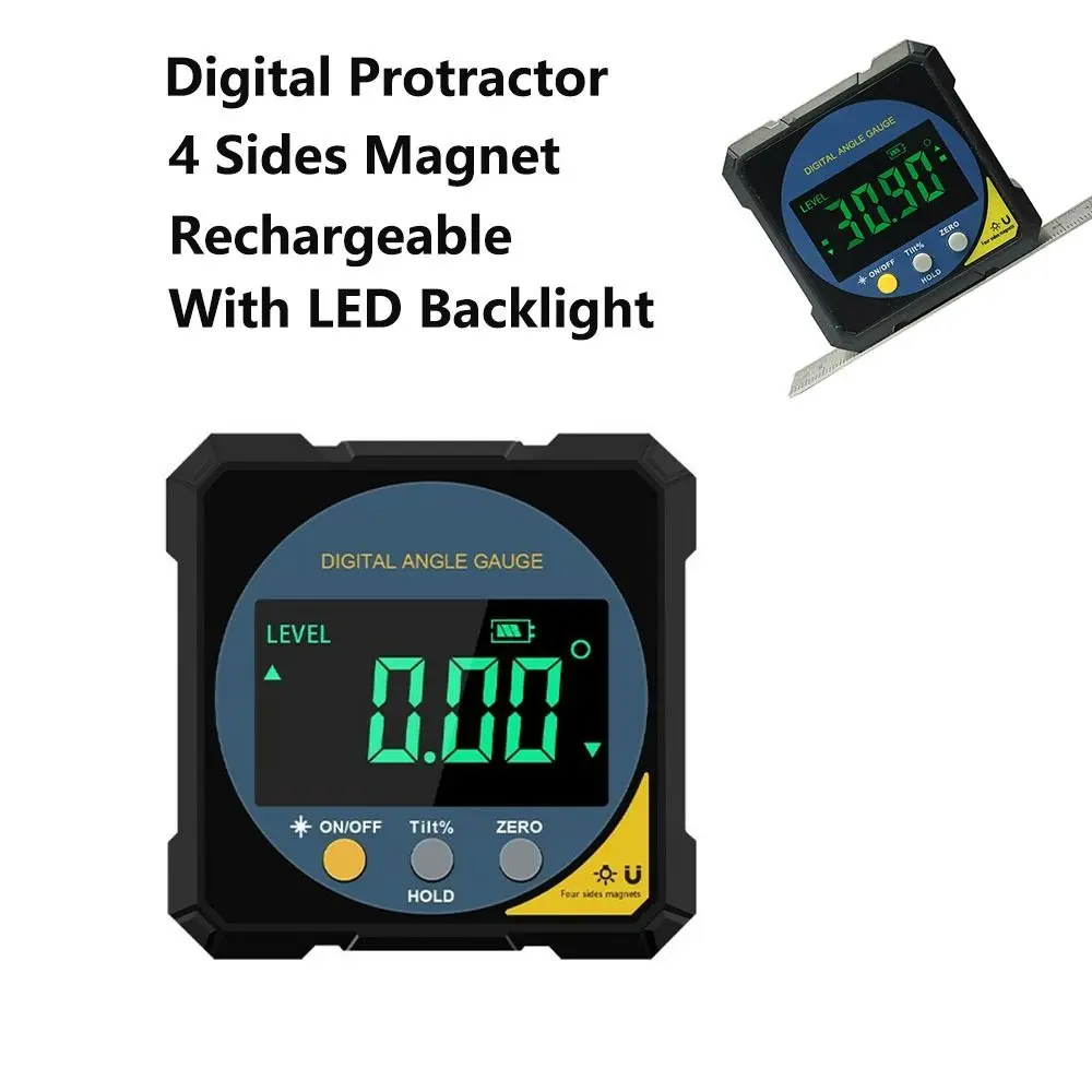 

Rechargeable Laser Angle Ruler 4 Sides Magnet Dual Laser Digital Protractor Quick Measurement with LED Backlight Tilt Angle Box