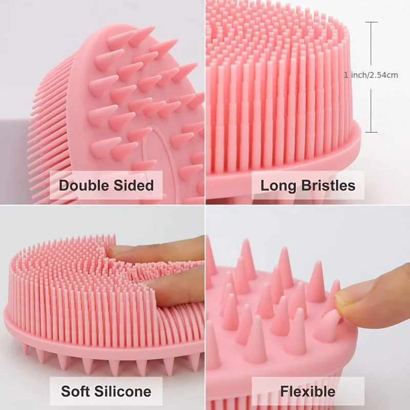 2-in-1 shower shampoo brush, shower silicone body scrub, exfoliating body brush, high-quality silicone loofah, scalp massag