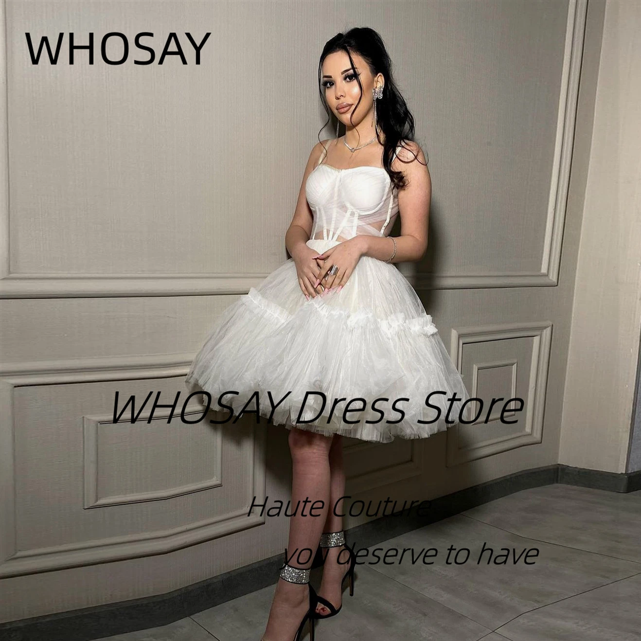 WHOSAY Summer Short Wedding Dresses Sweetheart Spaghetti Straps Girls Wear Homecoming Party Dress A Line Tulle Vestidos De Noche