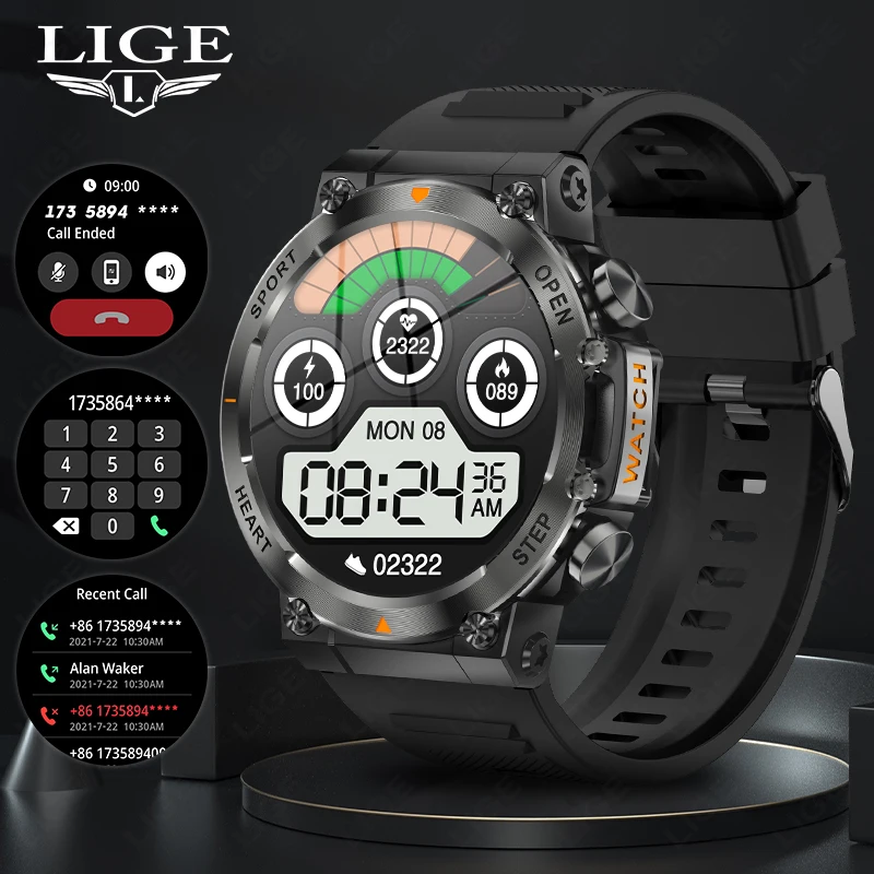 

LIGE 2026 Smart Watches Heart Rate Sleep Monitor Bluetooth Call IP68 Waterproof Outdoor Durable Clearance Sale Men's Smartwatch