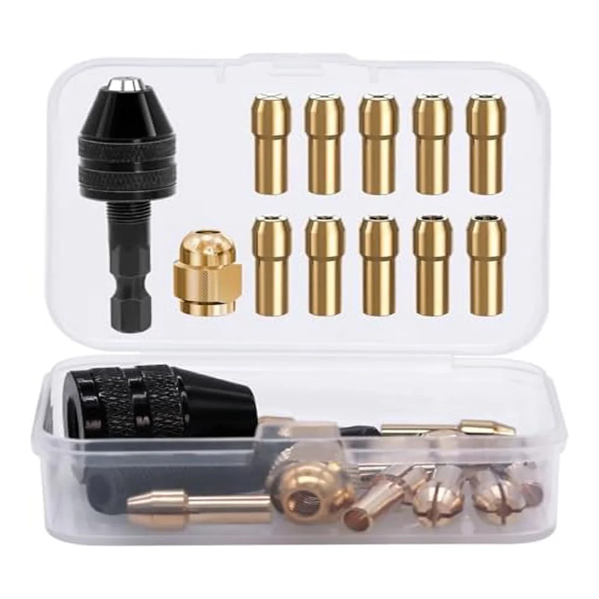 12 Piece Drill Chuck Adapter Set, 4486 Drill Chuck, 4485 Collets, Brass Change Chuck Heads, Keyless Drill Chuck with Box