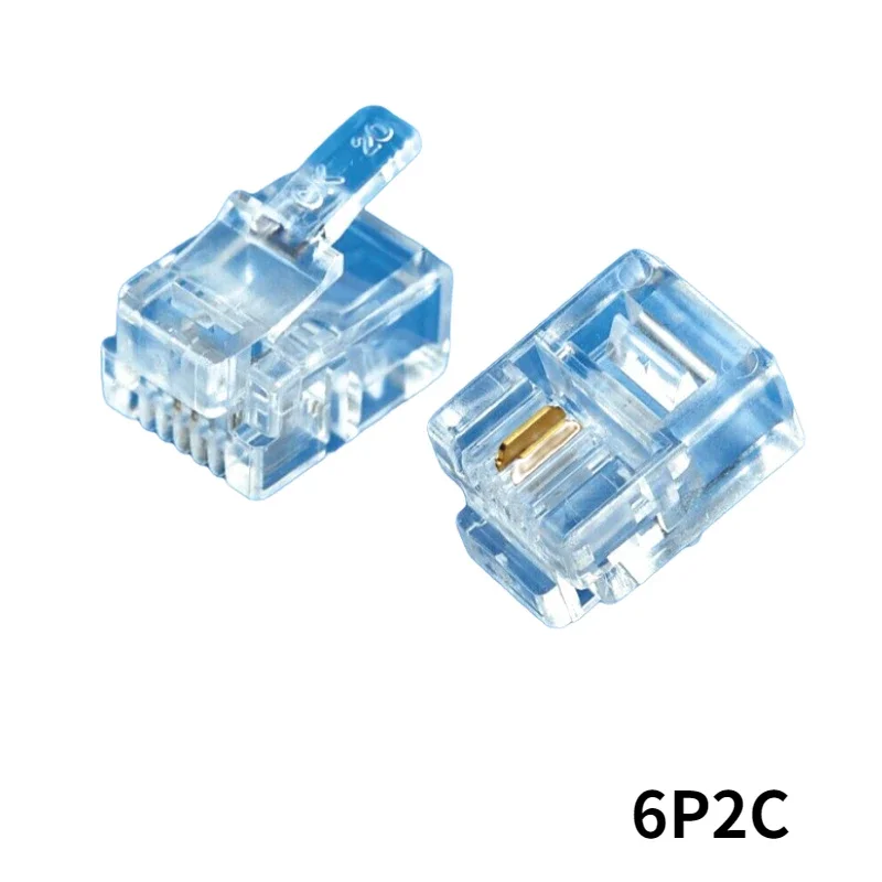 Modular Cable Cabeça Plug, banhado a ouro pressionado Telefone, Crystal Cabeça, Cat3 RJ11, Cat.3- 6P2C, 100 peças